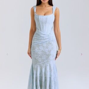 House of CB Blue Maxi Dress Square Neck Bodycon